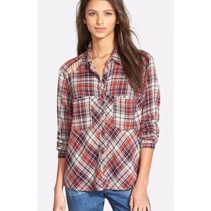 Free People Campfire PLAID flannel BOHO BLOUSE SHIRT TOP sz XS